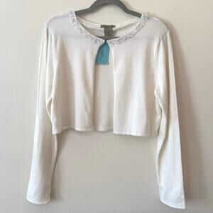 Escapade White Beaded Trim Cropped Cardigan Bolero NWT Size Small